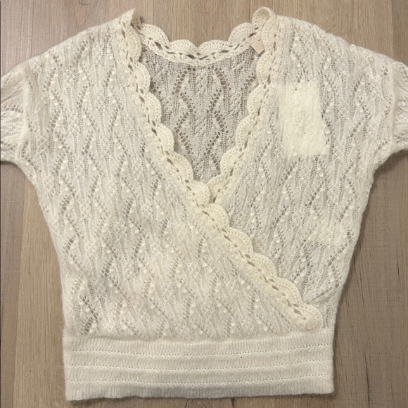 Sezane Nathalia Sweater Ecru Cream Wool Kid Mohair Blend V-neck NWT Size Medium - Picture 4 of 16